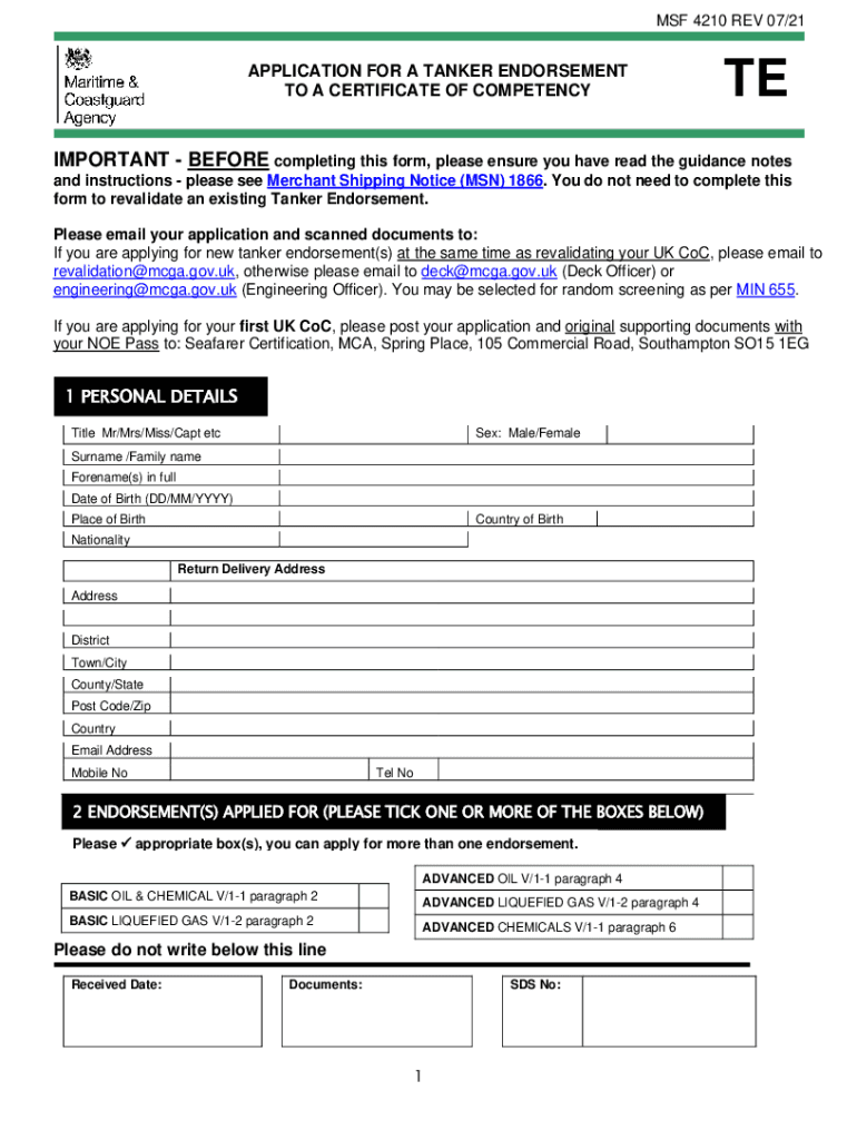 How to Apply for a UK Tanker Endorsement to a Certificate of Form