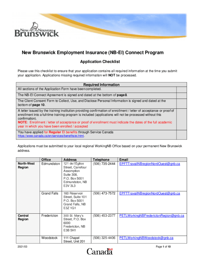 Canada New Brunswick Employment Insurance NB EI Connect  Form