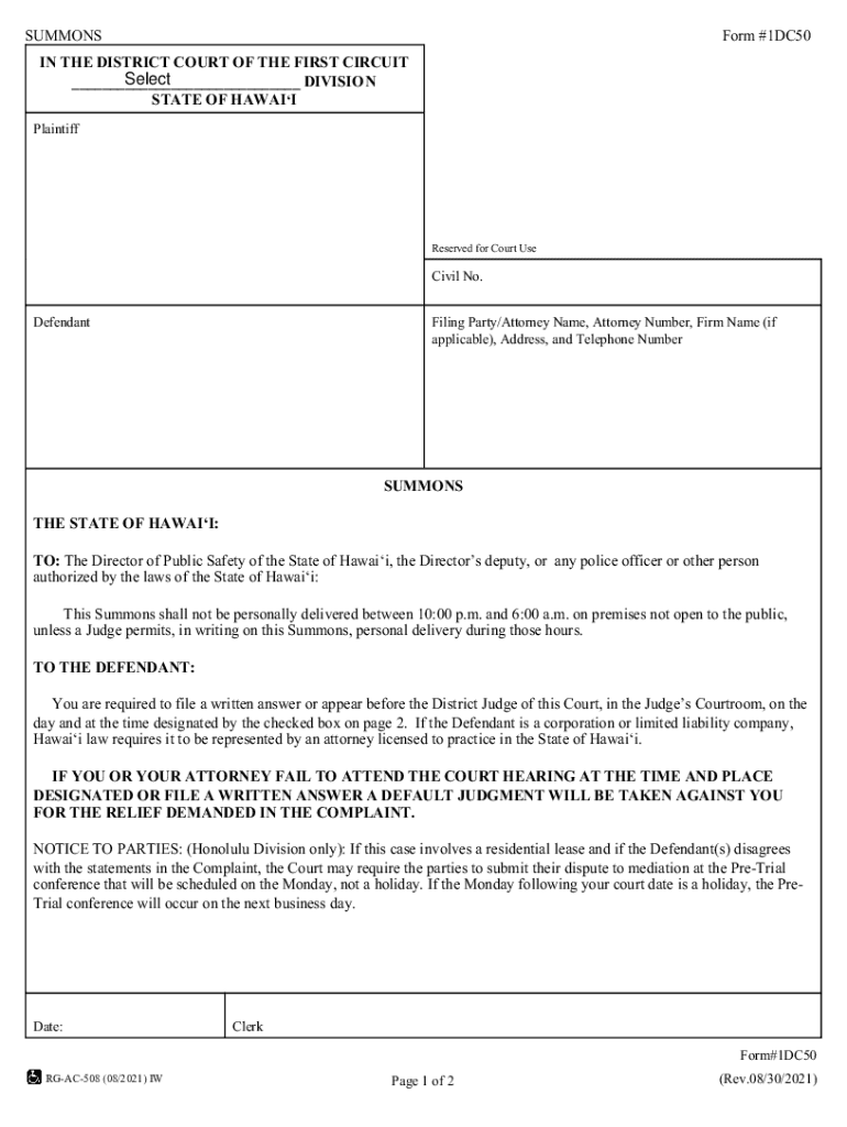 District Court Forms for Oahu First Circuit Civil Judiciary