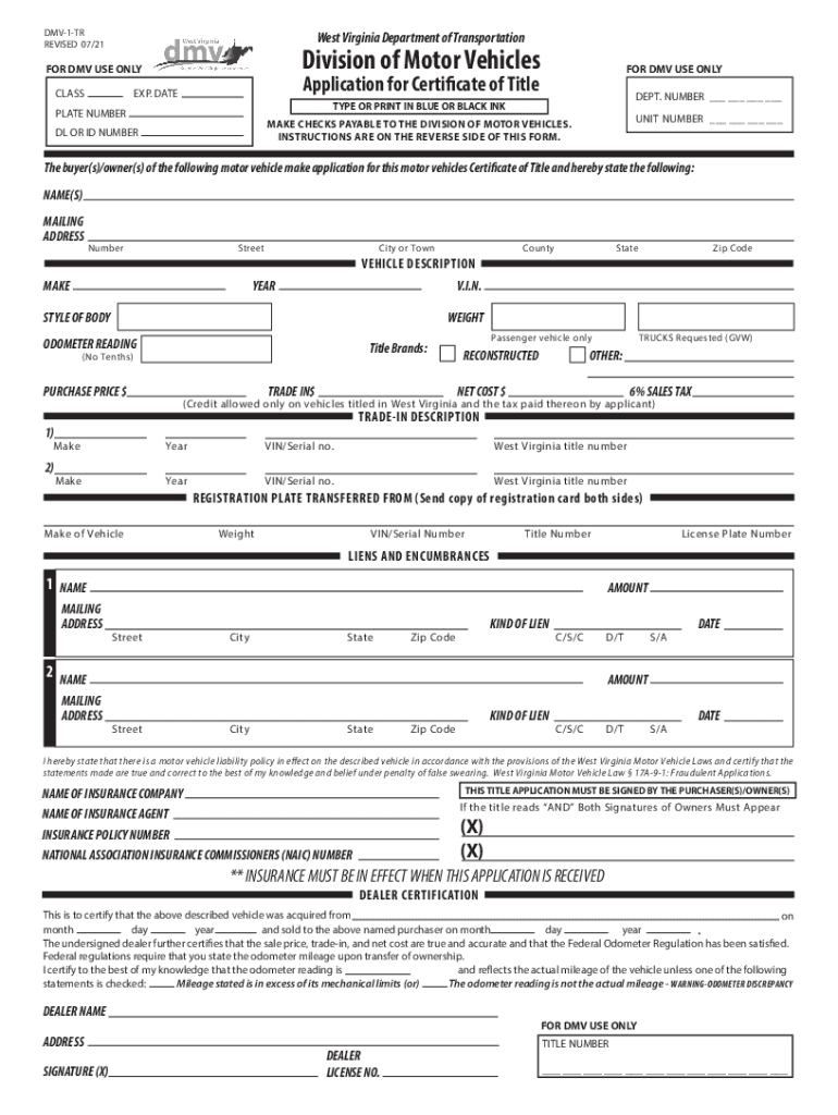 West Virginia Division of Motor VehiclesDepartment of Motor VehiclesVirginia GovApplication for Certicate of TitleVirginia Depar  Form