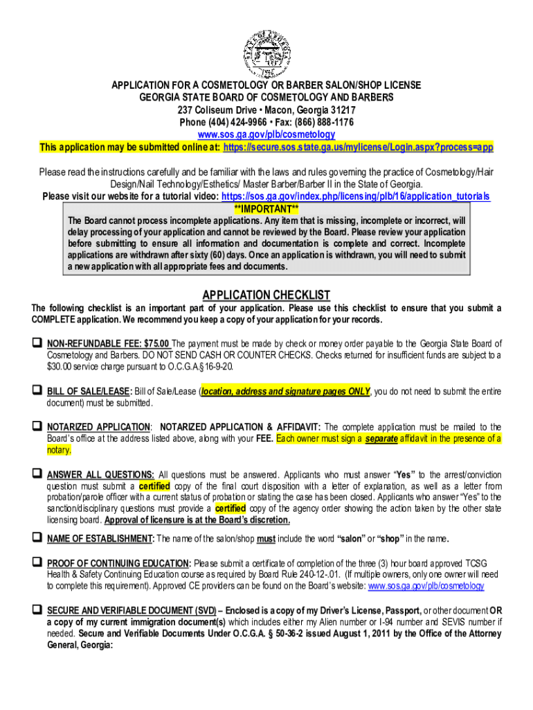  Fillable Online Sos Ga Georgia State Board of Cosmetology 2021-2024