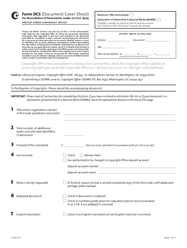  6 Form DCS Document Cover Sheet Basic Information 2020