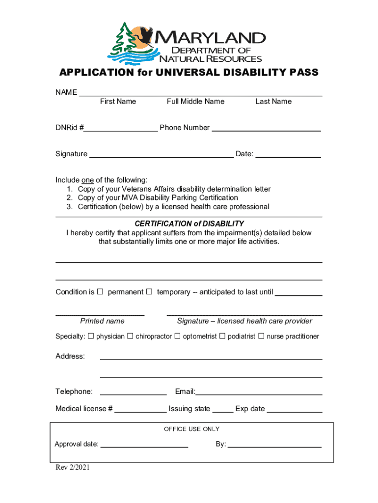 APPLICATION for UNIVERSAL DISABILITY PASS APPLICATION for UNIVERSAL DISABILITY PASS  Form