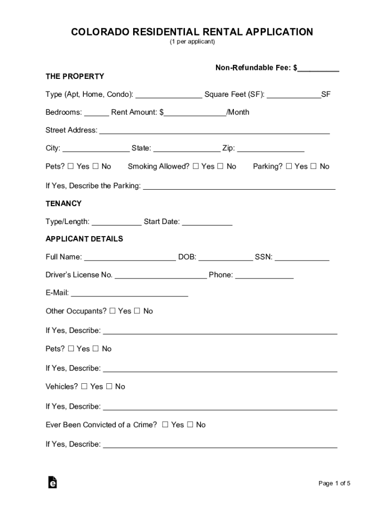 Colorado Residential Rental Application  Form