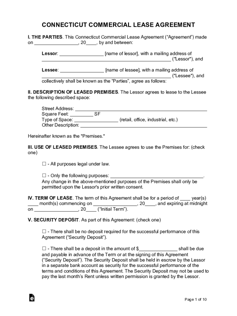 Connecticut Commercial Lease Agreement Legal Form