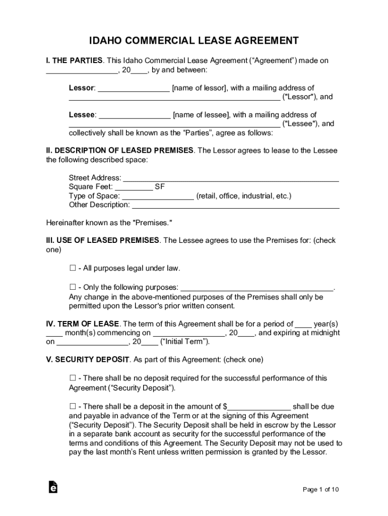 Idaho Rental Lease Agreement TemplatesPDFWORD  Form