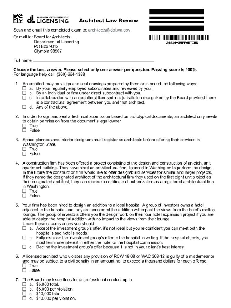 Architect Law Review WA State Licensing DOL Official  Form