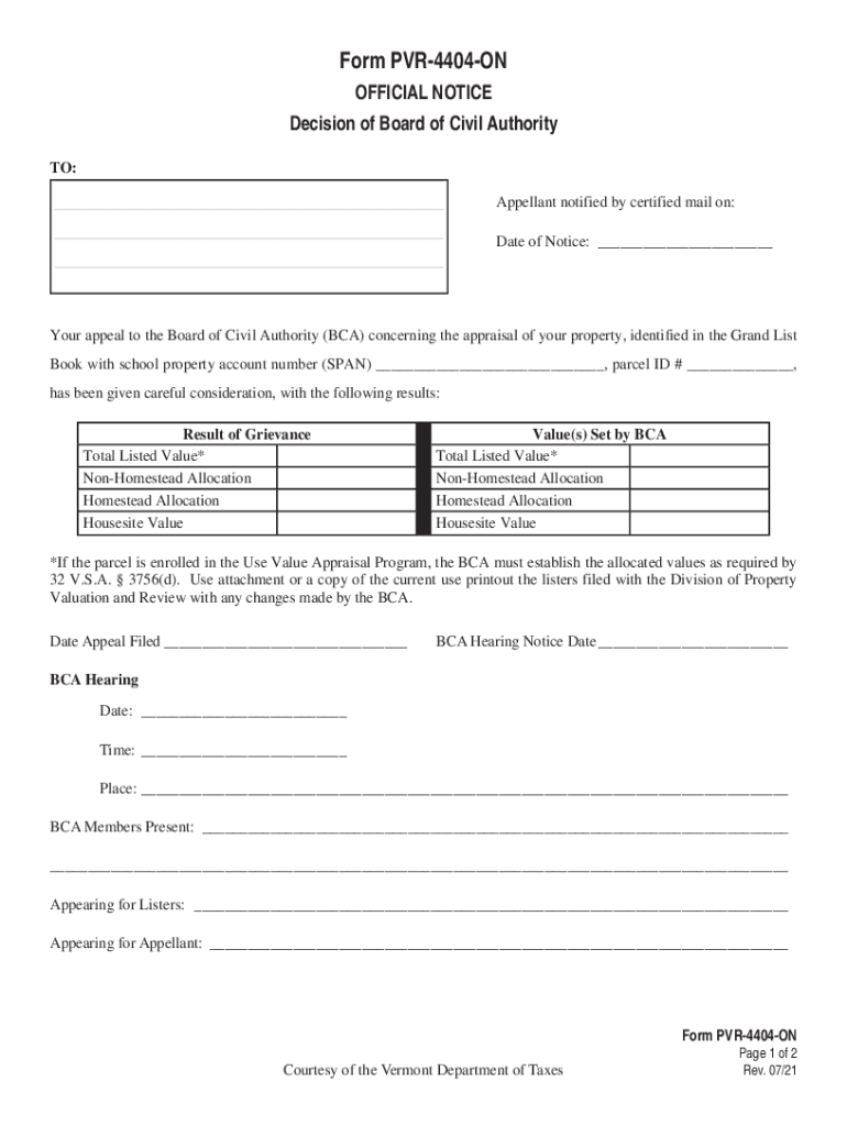  Form PVR 4404A Fillable Official Notice Decision of Board 2021