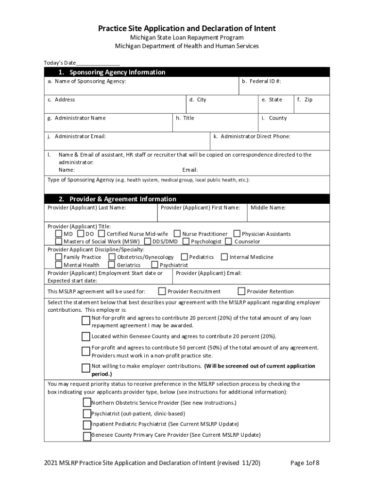  Practice Site Application & Declaration of Intent Form Practice Site Application & Declaration of Intent Form 2020