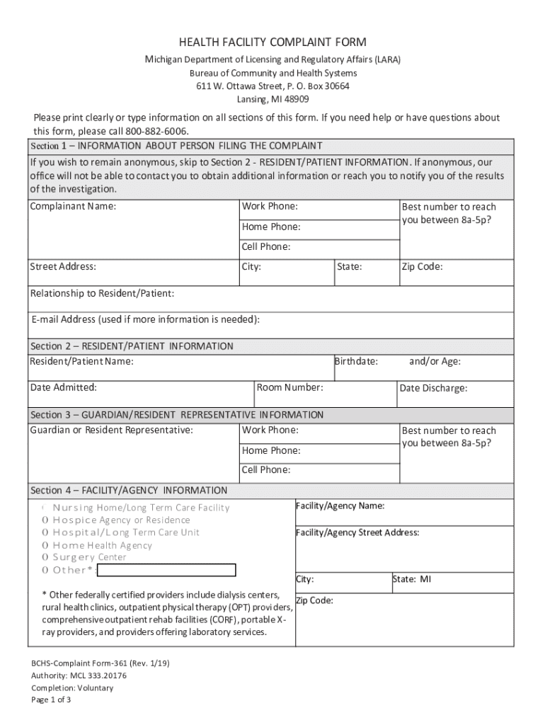  LARA Contact Us State of MichiganLARA Contact Us State of MichiganLARA HEALTH FACILITY COMPLAINT FORM State of MichiganLARA Cont 2019-2024