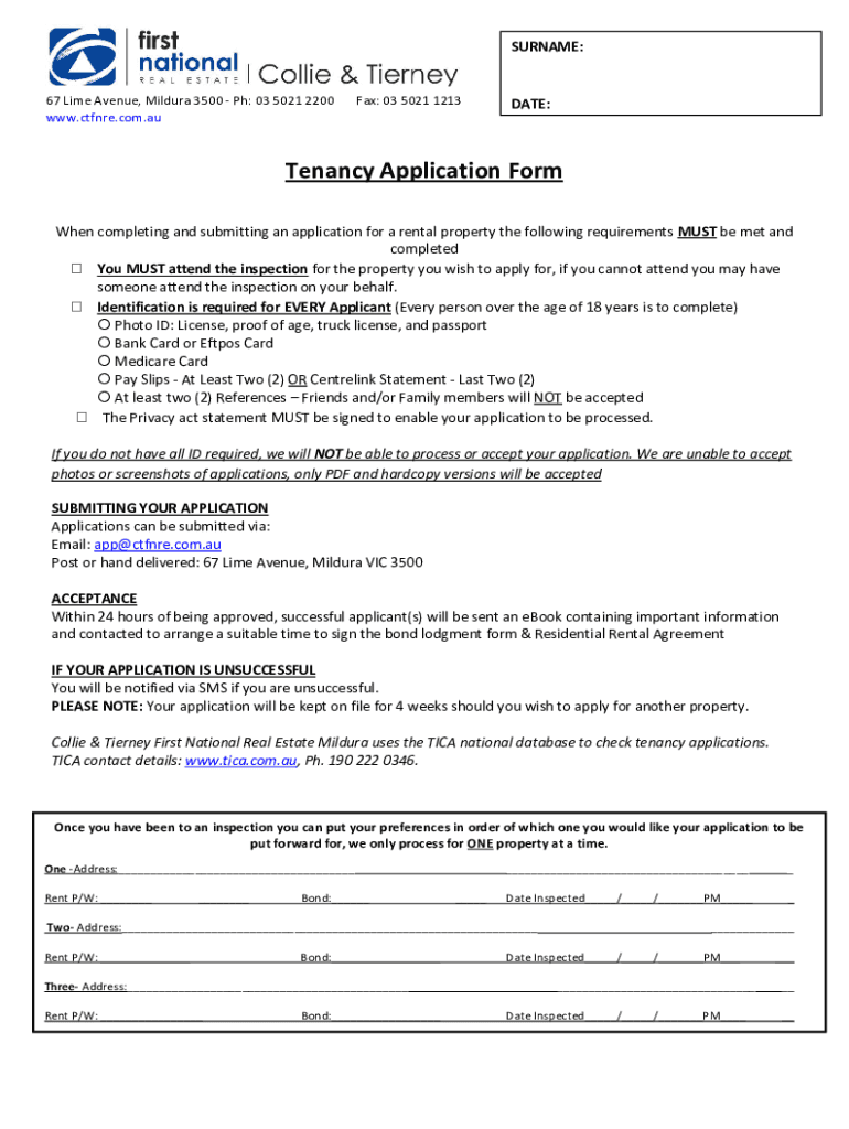  Real Estate Tenancy Application Form 2021-2024