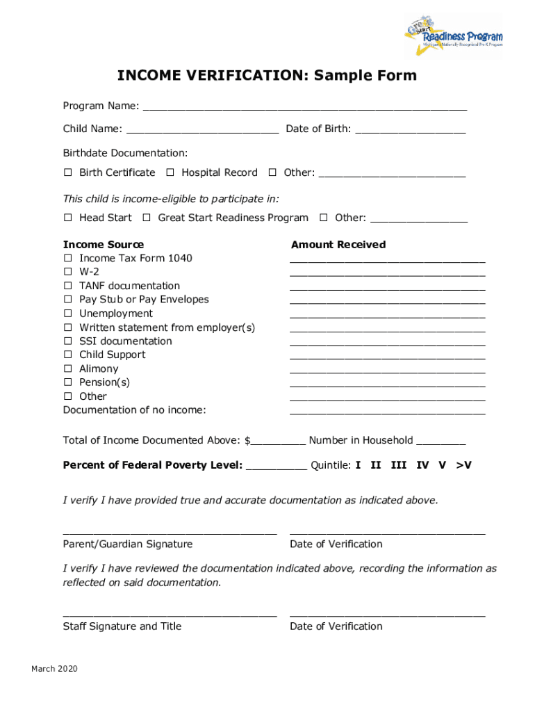  Income Verification Form Michigan 2020-2024