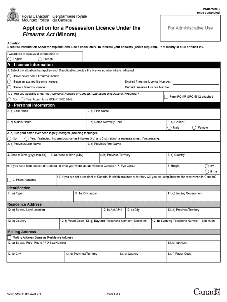  Application for a Possession Licence under the Firearms Act Minors PDF 2021-2024