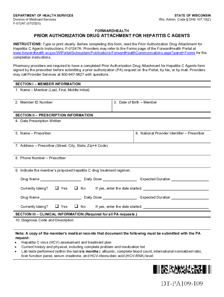  PRIOR AUTHORIZATION DRUG ATTACHMENT for HEPATITIS C AGENTS, F 01247 2020-2024