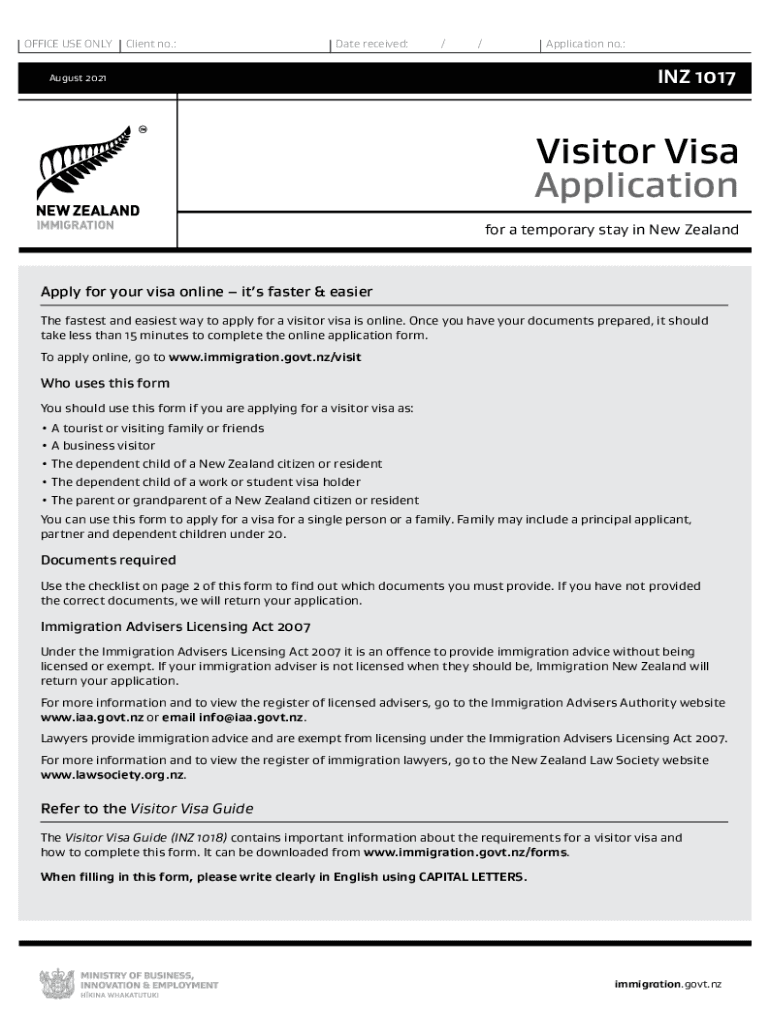 Form NZ INZ 1017 Fill Online, Printable, Fillable