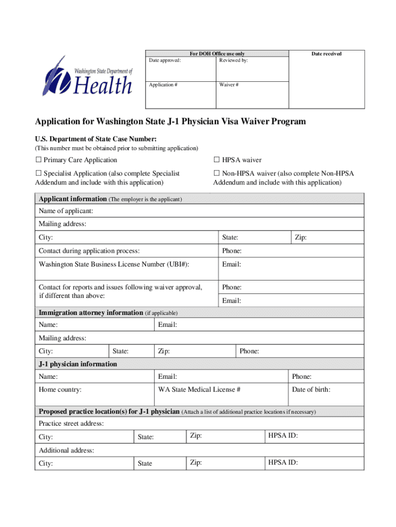 Washington J1 Waiver  Form