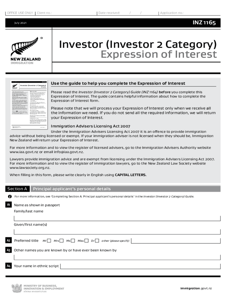  INZ 1165 Investor Investor 2 Category Expression of Interest 2021-2024