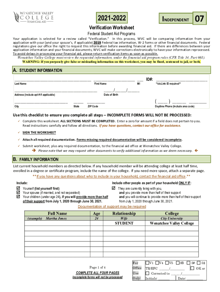 Verification Worksheet Form