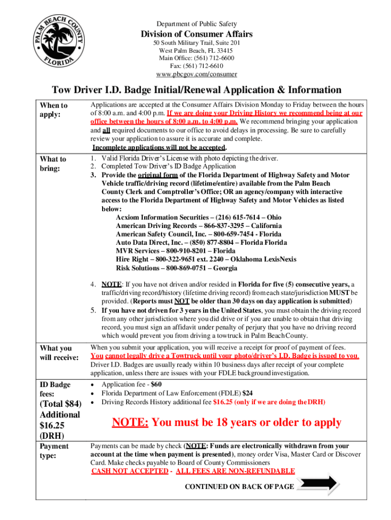  Vehicle for Hire ID Badge Renewal Application Information 2020-2024