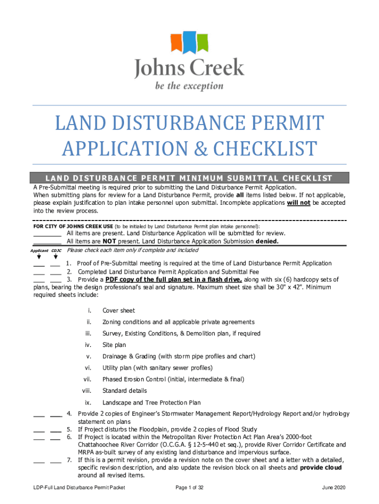  LAND DISTURBANCE PERMIT APPLICATION & CHECKLIST 2020-2025