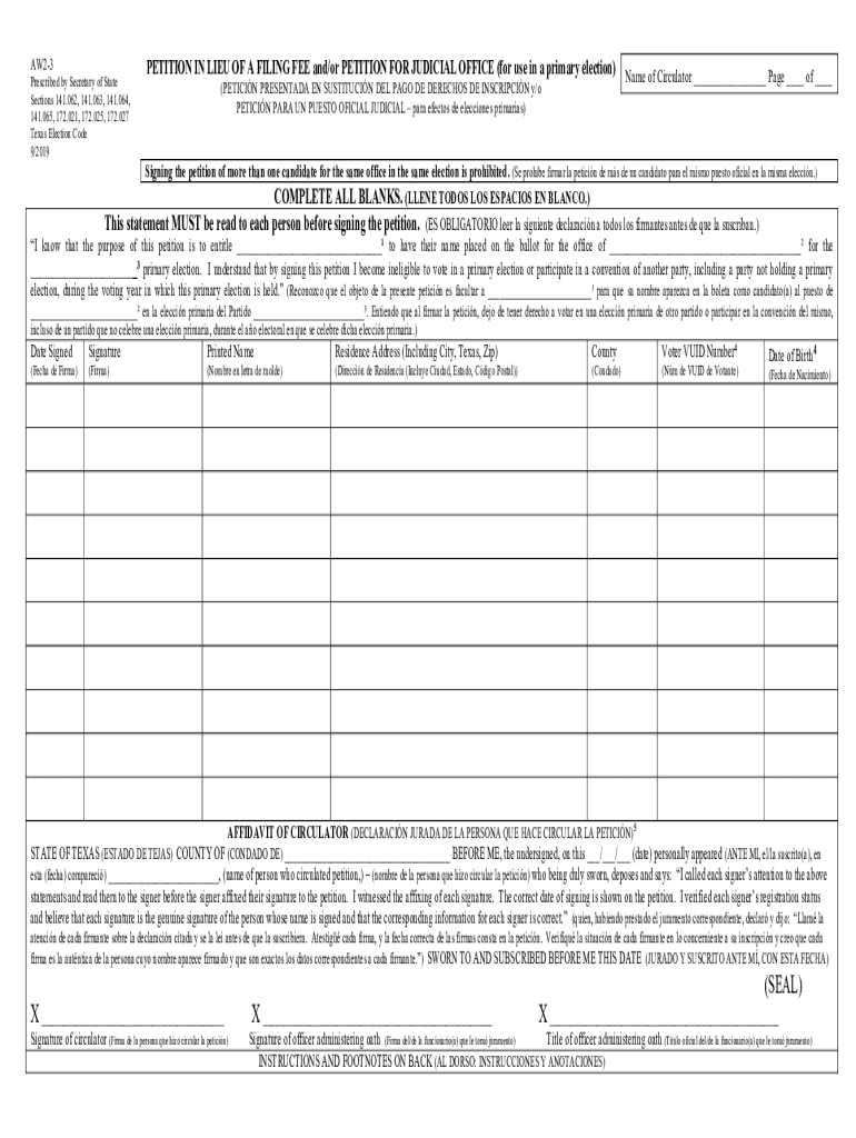 Form Notes for Petition in Lieu of a Texas Secretary of State
