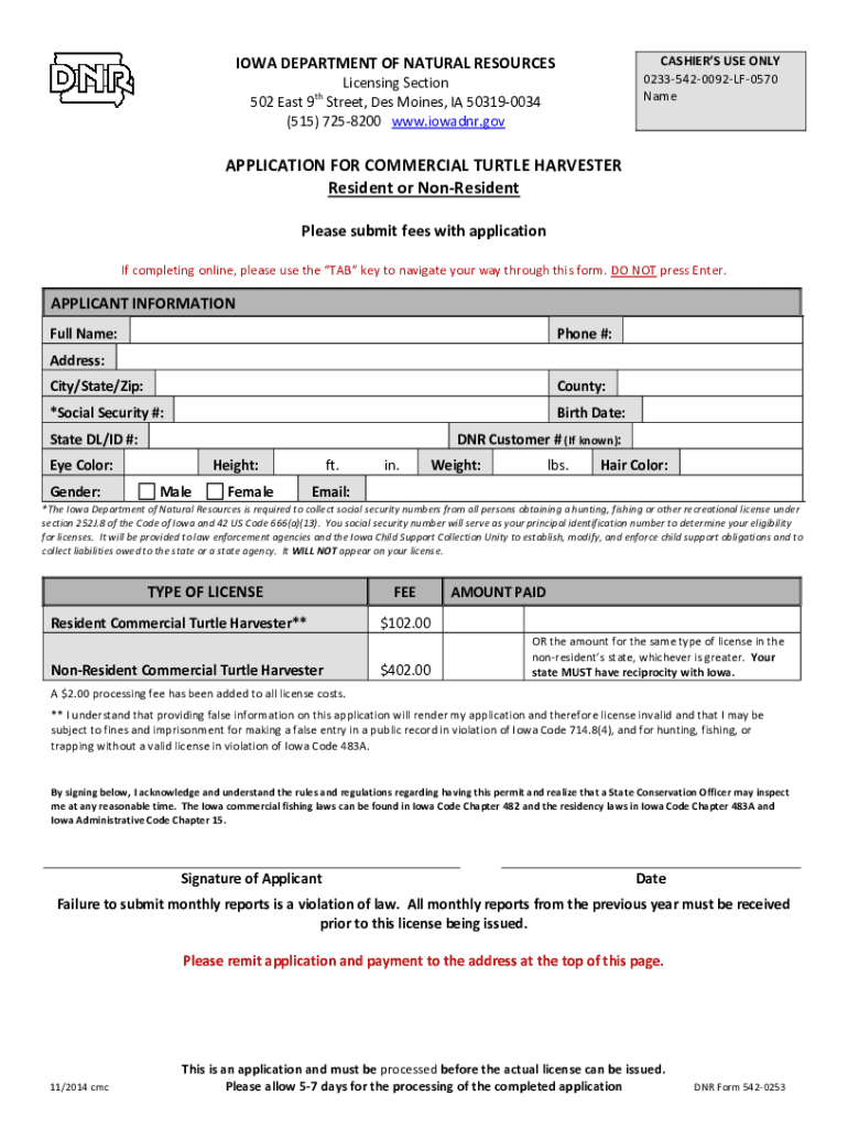 Iowa Application Turtle  Form