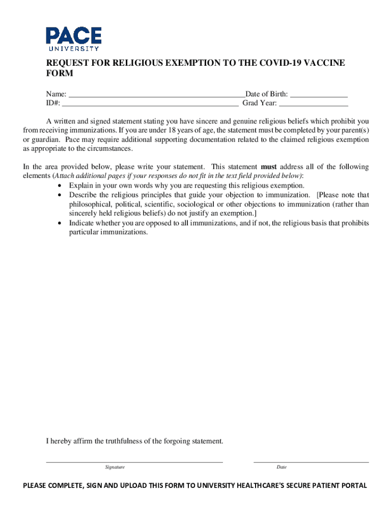 REQUEST for RELIGIOUS EXEMPTION to the COVID 19 VACCINE FORM