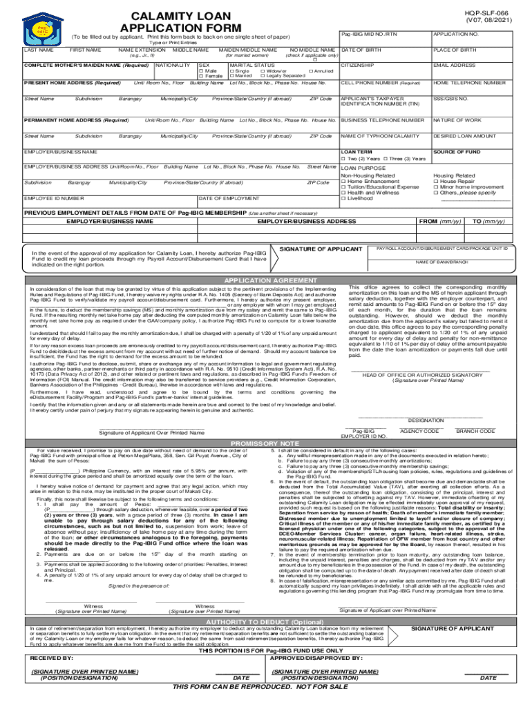 HQP SLF 066 Calamity Loan Application Form CLAF Forms HQP SLF 066 Calamity Loan Application Form CLAF Forms HQP SLF 066 Calamity