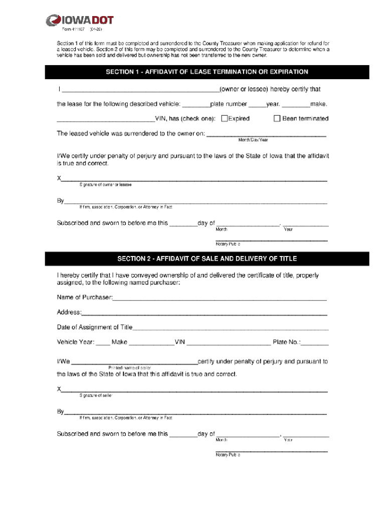 Lease Termination Affidavit of Sale  Form