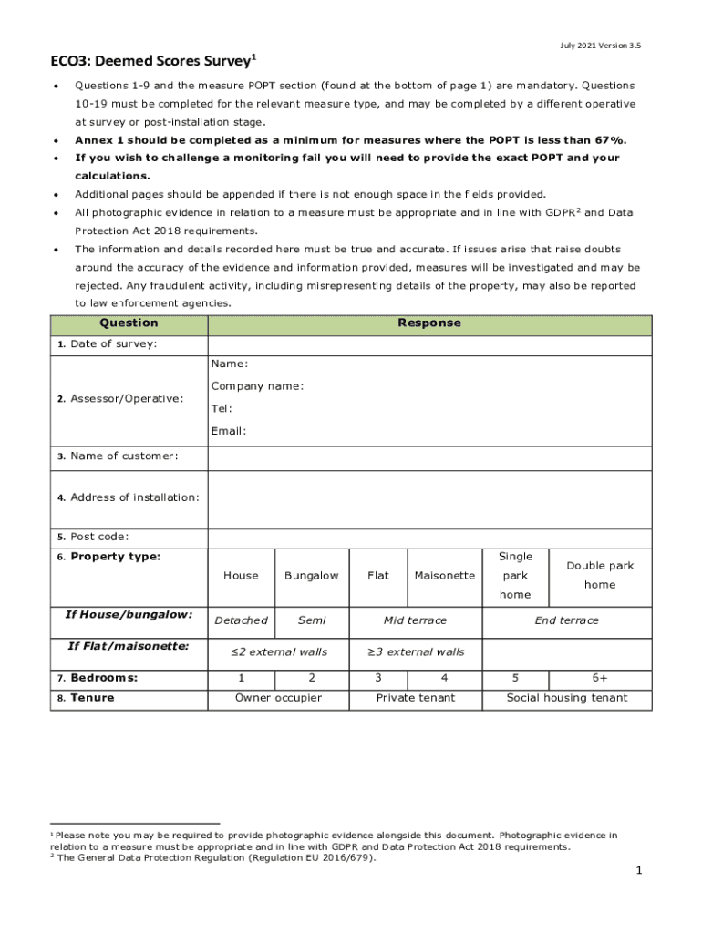 ECO Deemed Scores Survey Ofgem  Form