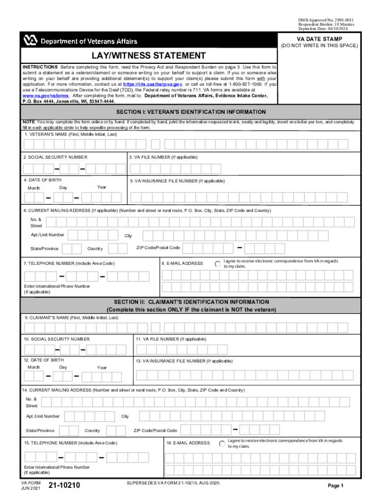 VA Form 21 10210