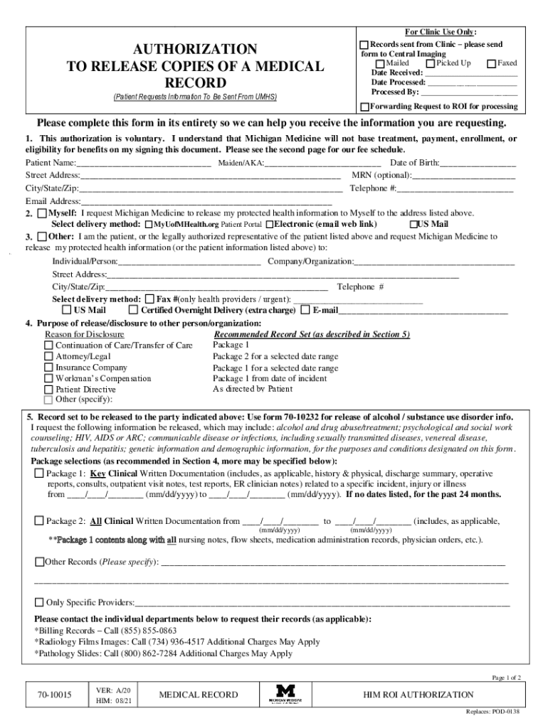 AUTHORIZATION COPIES of a MEDICAL RECORD  Form