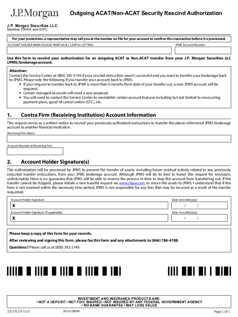 Outgoing ACATNon ACAT Security Rescind Chase Com  Form