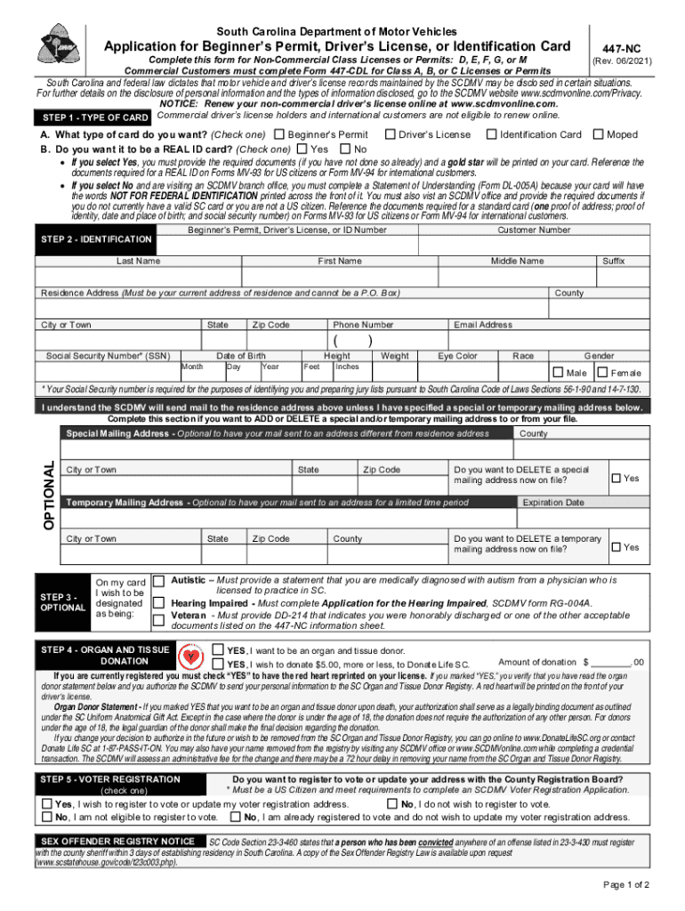 Application for Beginners Permit, Drivers License, or  Form