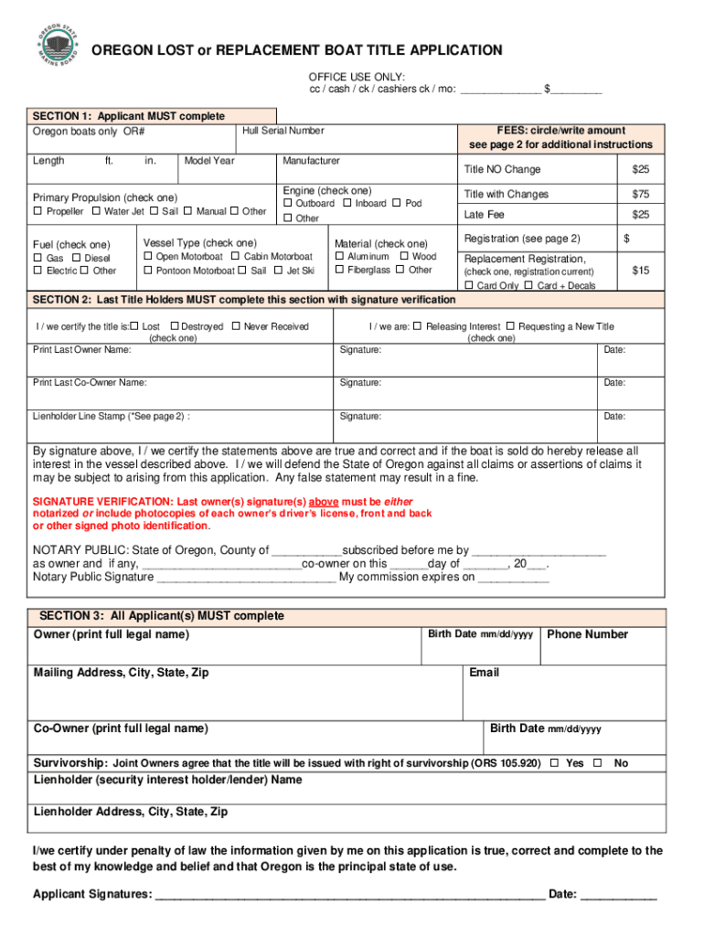 Oregon Lost Boat Title  Form