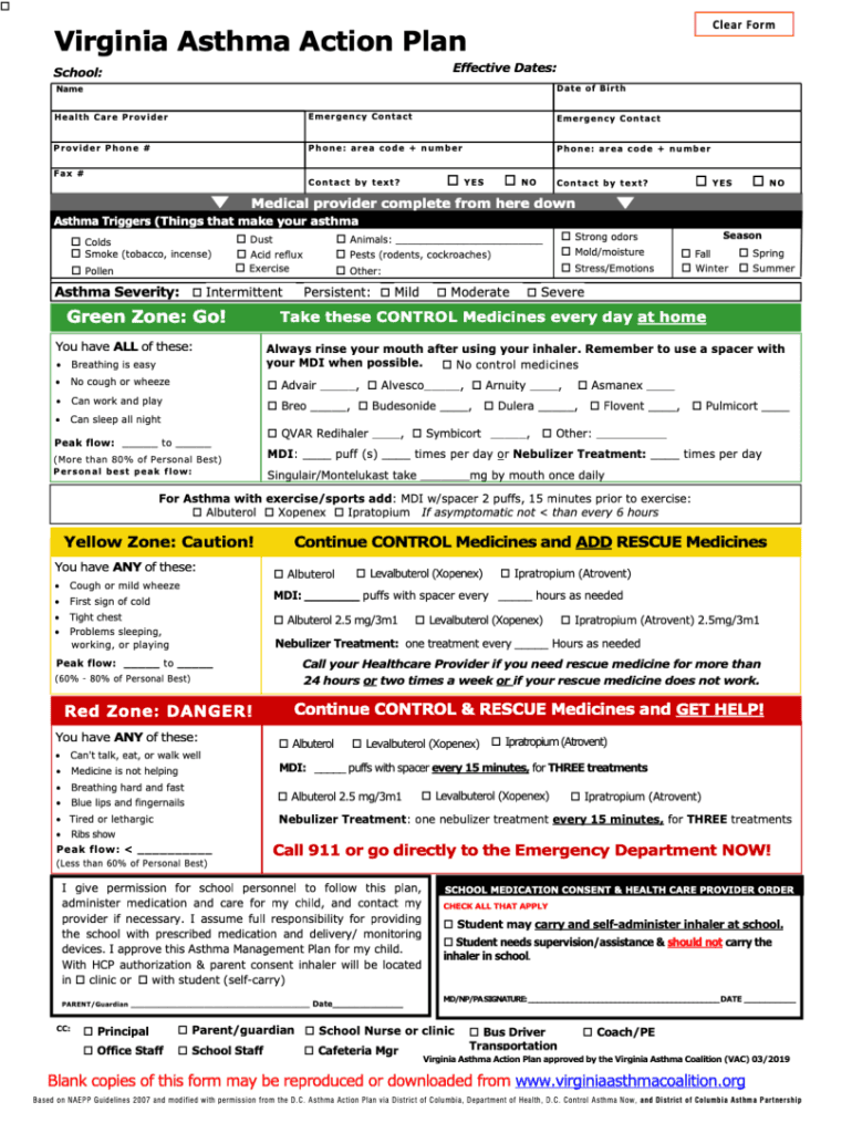 Virginia Asthma Plan  Form