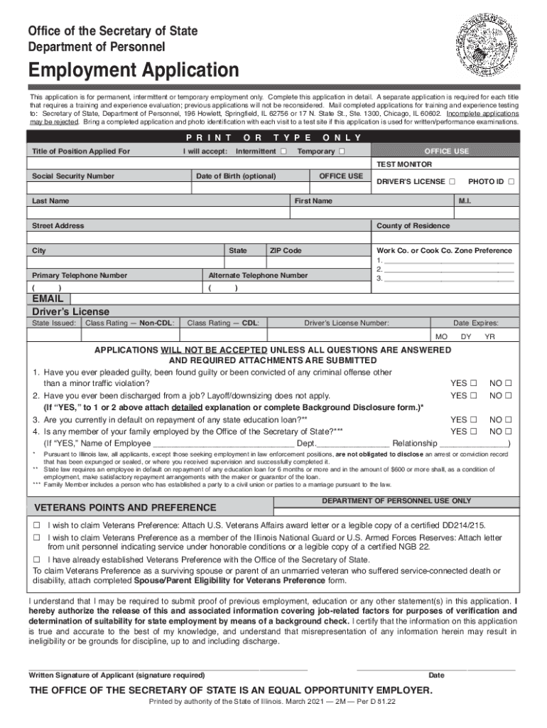 Fillable Online IMPORTANT EMPLOYMENT APPLICATION  Form