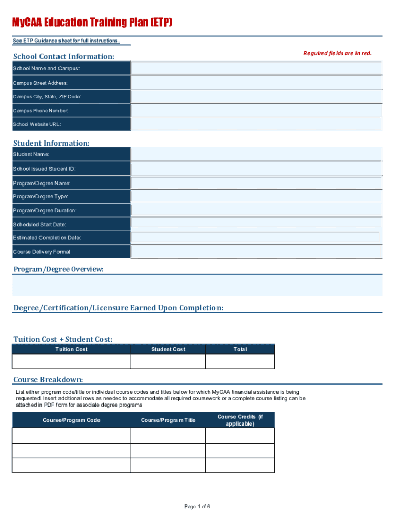 MyCAA Education &amp;amp; Training Plan ETP MyCAA ETP Form and Instructions