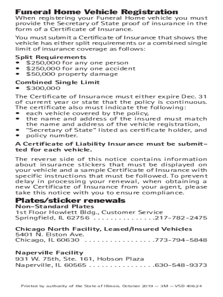  Illinois Funeral Home Vehicle Registration 2019-2024