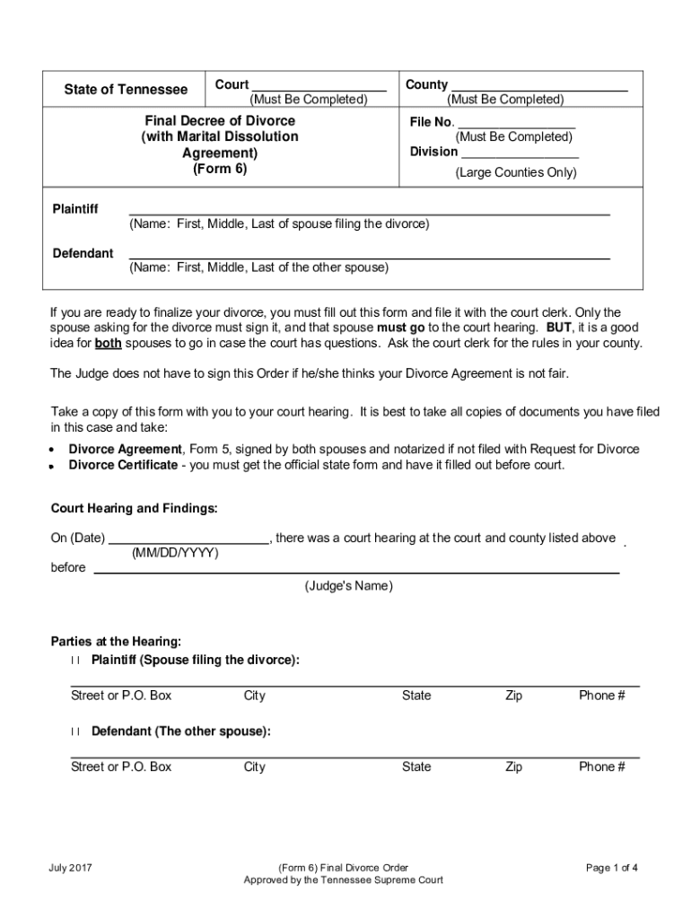  State of Tennessee Court County Must Be Completed 2017-2024