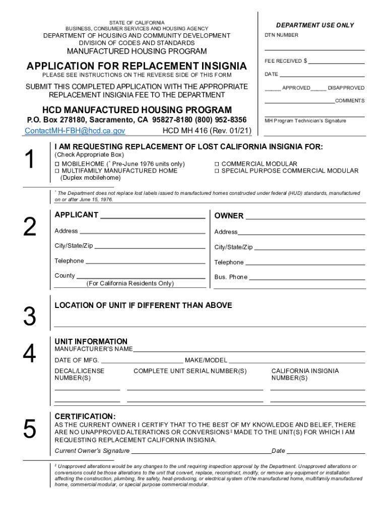  HCD Mobilehome Registration and Titling Forms California 2021-2024