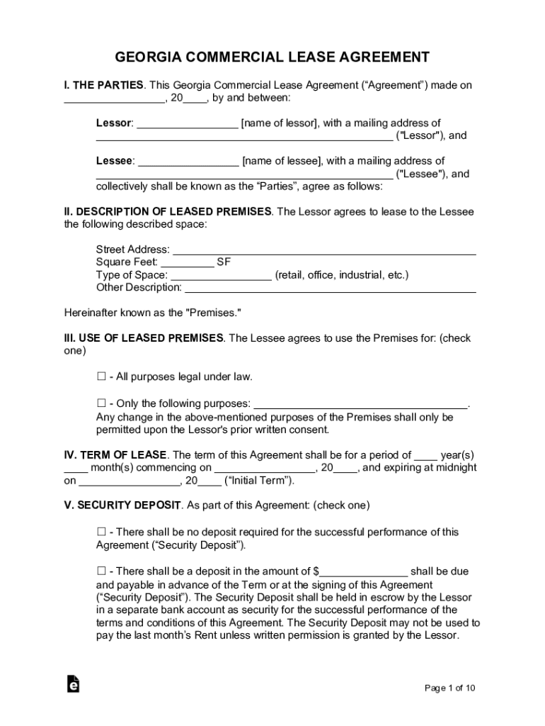 Commercial Lease Agreement Template Word Georgia  Form