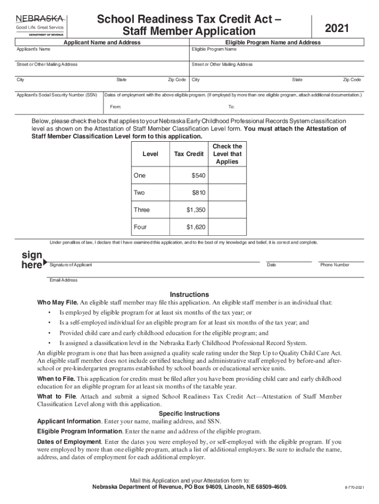  School Readiness Tax Credit Act Nebraska Department of 2021-2024