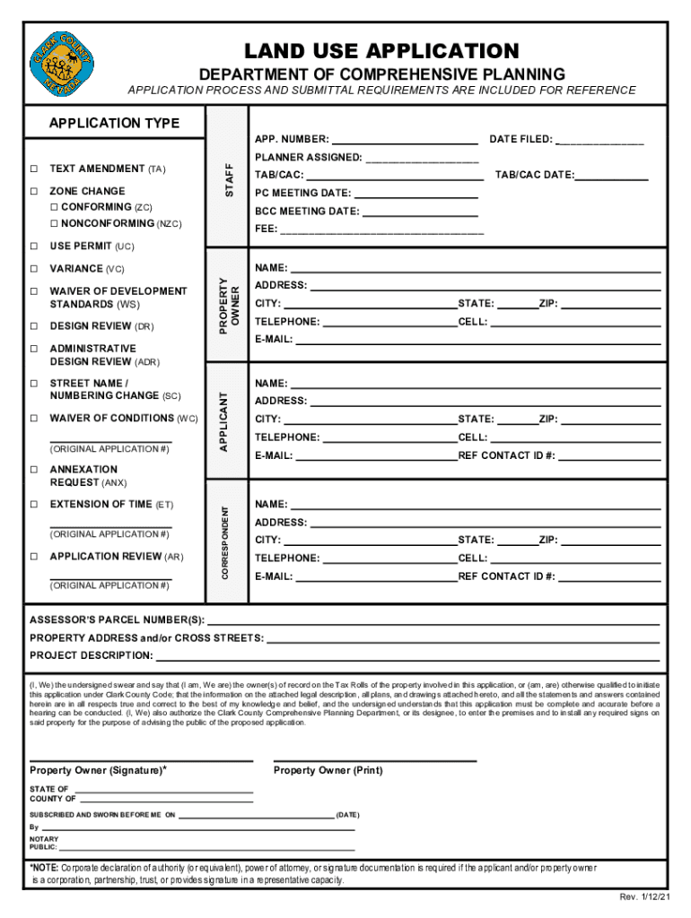  Comprehensive Planning Forms Clark County, NV 2021-2024