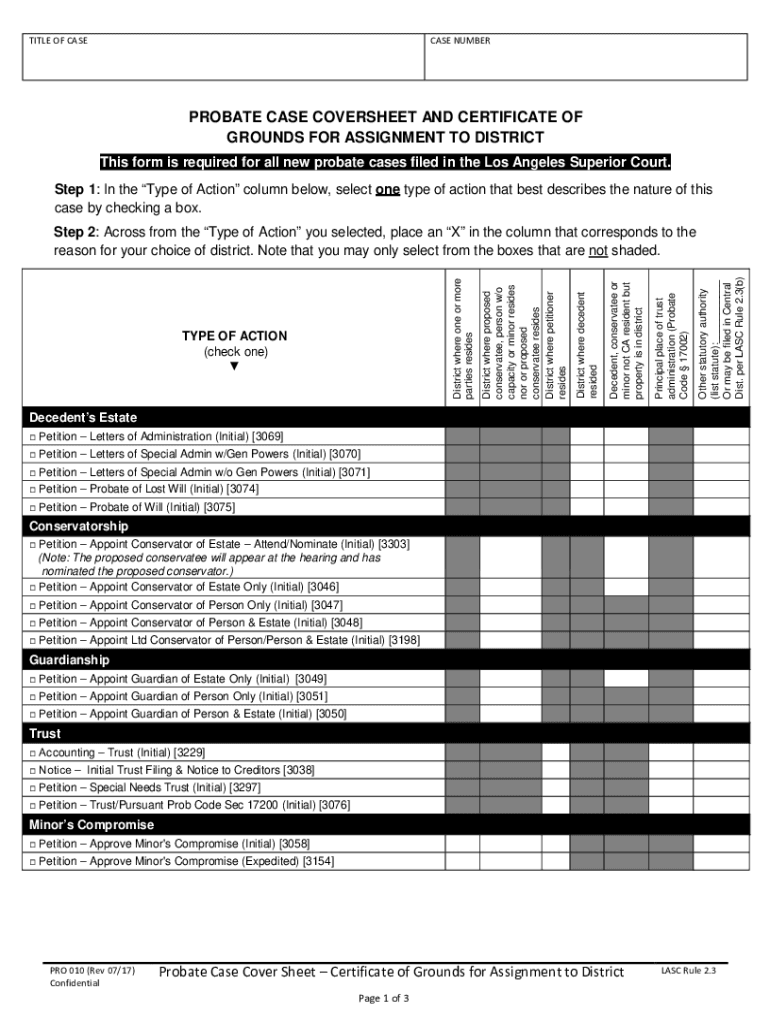  Fillable Online PROBATE CASE COVERSHEET and CERTIFICATE of 2017-2024