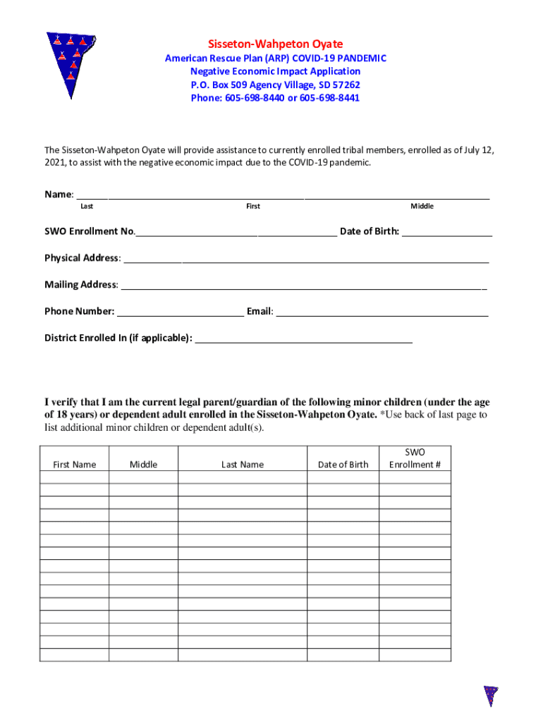 Sisseton Wahpeton Oyate Stimulus Check  Form