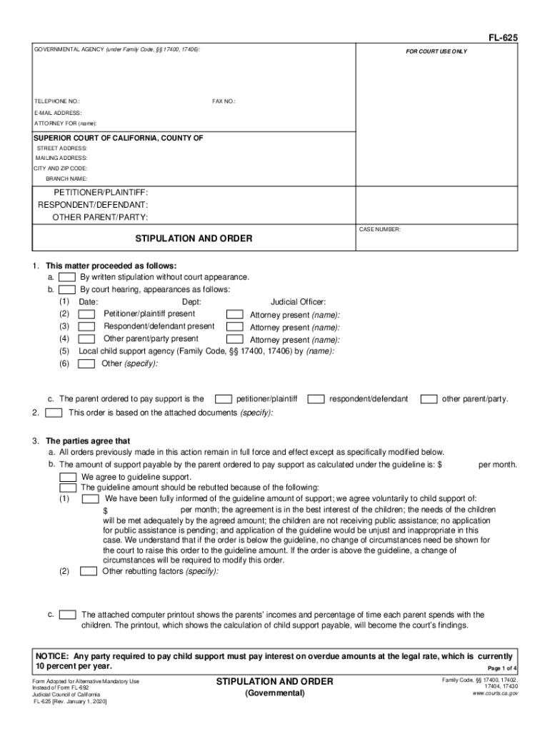  FL 625 Stipulation and Order Govermental Judicial Council Forms 2020-2024