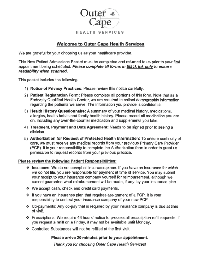 Outer Cape Health Services New Patient Packet  Form