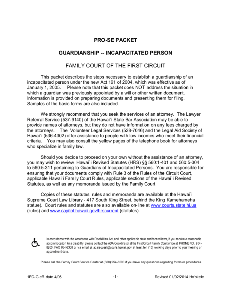  PRO SE PACKET GUARDIANSHIP Hawaii State Judiciary 2014-2024