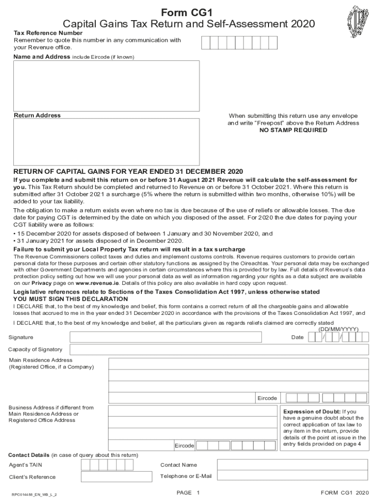  Form CG1Capital Gains Tax Return Capital Gains Tax Return 2020